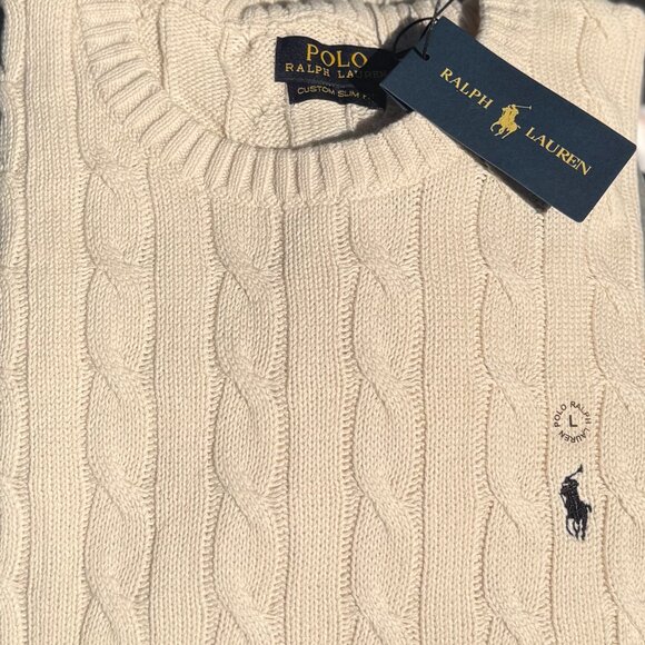 Authentic Beige Ralph Lauren Men's Cable Knit Sweater, NWT - Picture 1 of 2